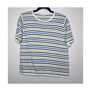 Robert Scott Women's Short Sleeve Striped Blue Yellow Shirt READ DESCRIPTION